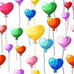 Seamless pattern heart-shaped colored balloons 
