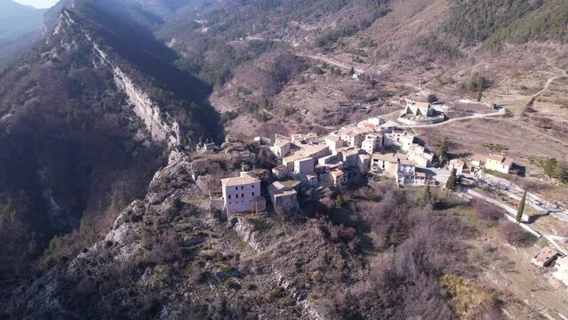 Village of Le Mas in the Alpes Maritimes seen from a drone