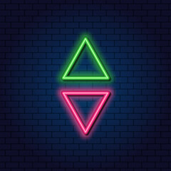 Neon arrow direction marker up and down or left and right. Flip through the pages in the application, e-book, select settings, make a choice. arrow icon