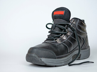 Black women's leather winter sneakers with laces. No logo