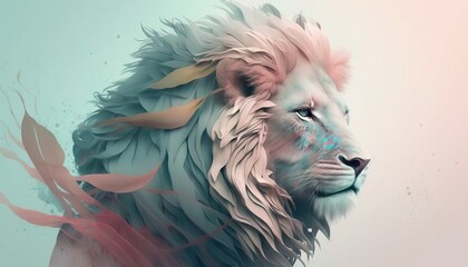 Lion animal abstract wallpaper in pastel colors generative ai  - obrazy, fototapety, plakaty