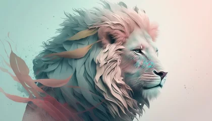 Foto op Plexiglas Lion animal abstract wallpaper in pastel colors generative ai  © Roman