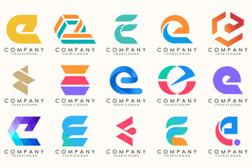 Abstract logos mega collection with letters E. Geometrical abstract logos