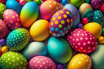 Fototapeta na wymiar Easter Painted Eggs Colourful Pattern Background. Generative AI