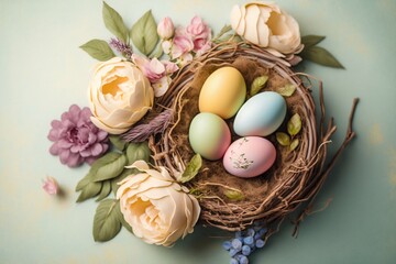 Easter Painted Eggs in Nest isolated. Generative AI