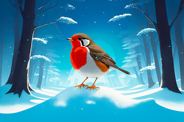 Fototapeta premium Beautiful European Robin (Erithacus rubecula) - Digital painting art. Generative AI