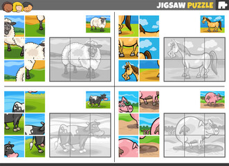 jigsaw puzzle game set with comic farm animals