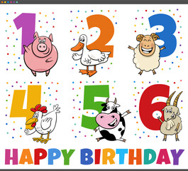 birthday greeting cards set with cartoon farm animals