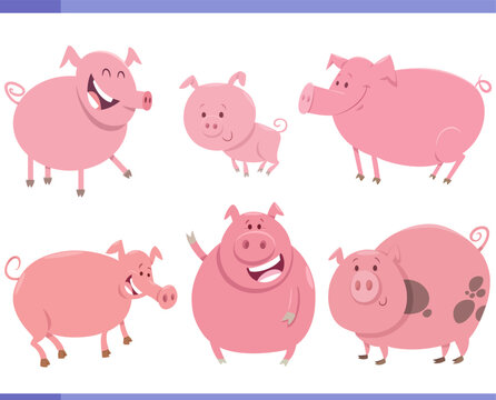 cartoon funny pigs farm animal characters set