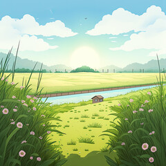 Nature and landscape. Simple, minimal illustration of meadow.