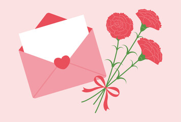 vector background with a bouquet of carnations and a letter for banners, cards, flyers, social media wallpapers, etc.