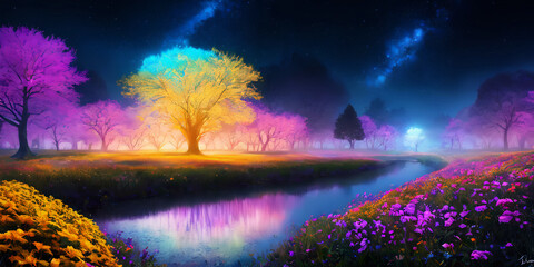 Fototapeta na wymiar Enchanted Bioluminescent Forest