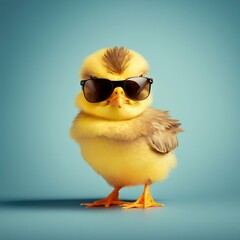 Sweet and funny baby chick wearing in fashion sunglasses. Generative AI