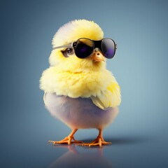 Sweet and funny baby chick wearing in fashion sunglasses. Generative AI