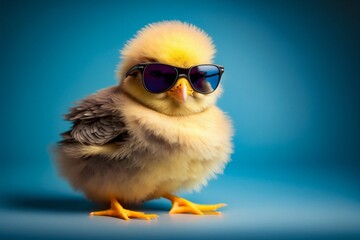 Sweet and funny baby chick wearing in fashion sunglasses. Generative AI