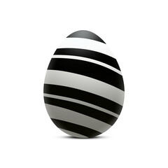 Elegant Black and White Striped Egg Illustration. Stylish Easter isolated on transparent background. PNG element for creativity. White egg decorated with painted black stripes of different widths.