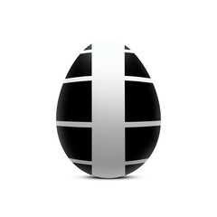 Black stylized Easter egg illustration. Drawn Black egg with white stripes of geometric lines isolated on a transparent background. PNG design element. Elegant Black and white stripped Easter egg.