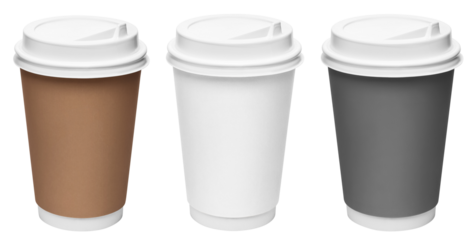 Set of brown, white and gray coffee cups cut out