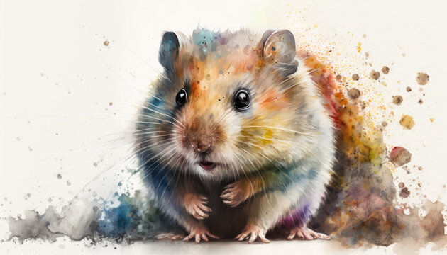 Little Cute Hamster watercolor paint. Generative AI