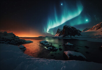 Naklejka premium northern lights in forest