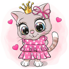 Cartoon Kitty Princess in a pink dress