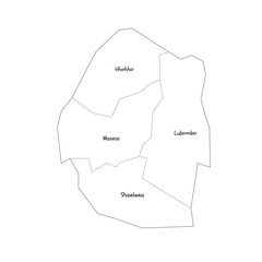 Eswatini political map of administrative divisions - regions. Handdrawn doodle style map with black outline borders and name labels.