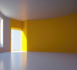 3d rendering illustration of empty room background with leaking natural daylight from window. Ai generated image.