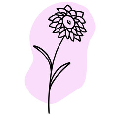 Flower with colorful brush in flat doodle cartoon style. Vector illustration isolated on white background.