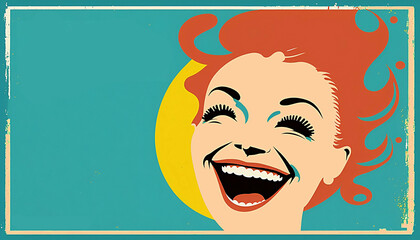 happy joyful smiling shouting woman in pop art style illustration design on colorful background - new quality universal stock image illustration wallpaper, generative ai