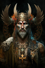 Portrait of Veles the slavic god of the underworld and death, generative ai
