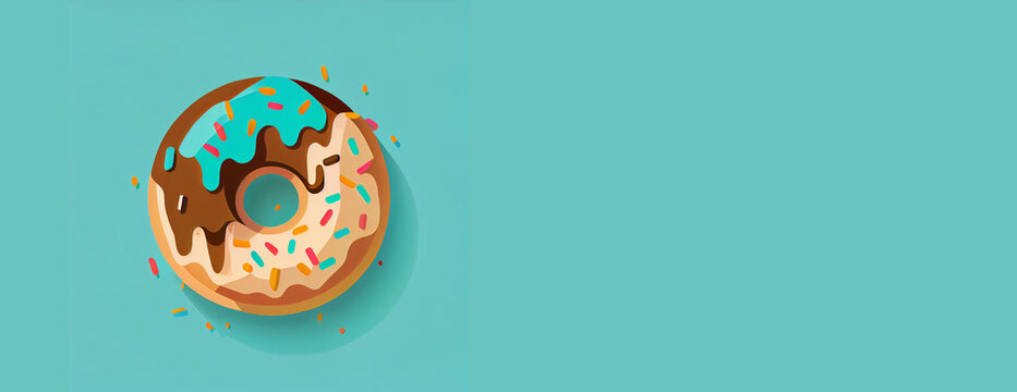 2D donut on pastel matte background illustration