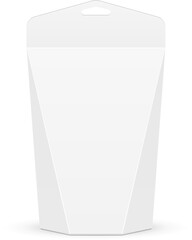 Mockup Cardboard Carry Box Bag Packaging For Food, Gift Or Other Products With Hang Slot. Illustration Isolated On White Background. Mock Up Template Ready For Your Design. Product Packing.