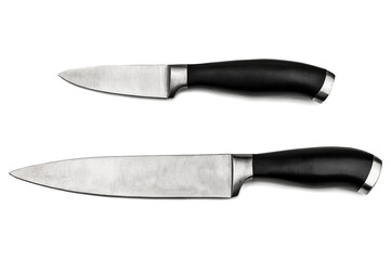 two kitchen knives on white background