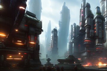 Futuristic city with lots of tall buildings, sci-fi art, Generative AI.