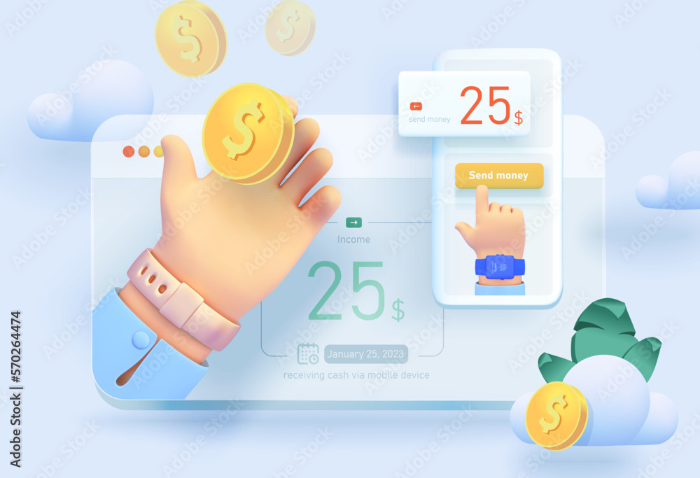 Poster online payment. transferring money from a mobile device. mobile device with the interface of the pay