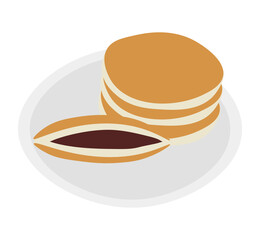 Asian cuisine dish dorayaki isolated on white background. Vector illustration in flat style