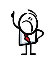 A stern, disgruntled man in a business suit points his finger up.