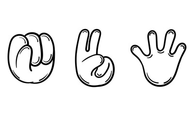 Obraz premium hand drawn illustration of scissors, rock and paper hand on a white background