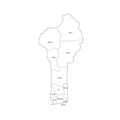 Benin political map of administrative divisions - departments. Handdrawn doodle style map with black outline borders and name labels.
