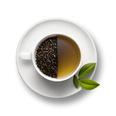 white coffee cup / mug with hot black coffee, isolated design element, top view / flat lay