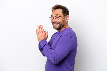 Middle age caucasian man isolated on white background scheming something
