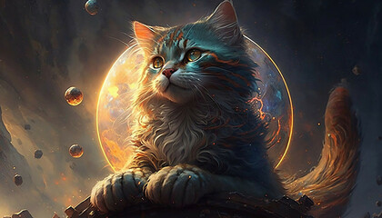 universe cat on planet, new quality colorful stock image illustration design, Generative AI  