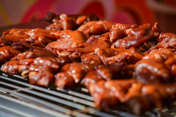 Chinese traditional food braised pork trotter is put on the stall for sale