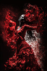 Portrait of Beautiful Young Woman Dancing Flamenco, Flamenco dancer Illustration, Feria performance, Generative AI - obrazy, fototapety, plakaty