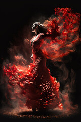 Portrait of Beautiful Young Woman Dancing Flamenco, Flamenco dancer Illustration, Feria performance, Generative AI