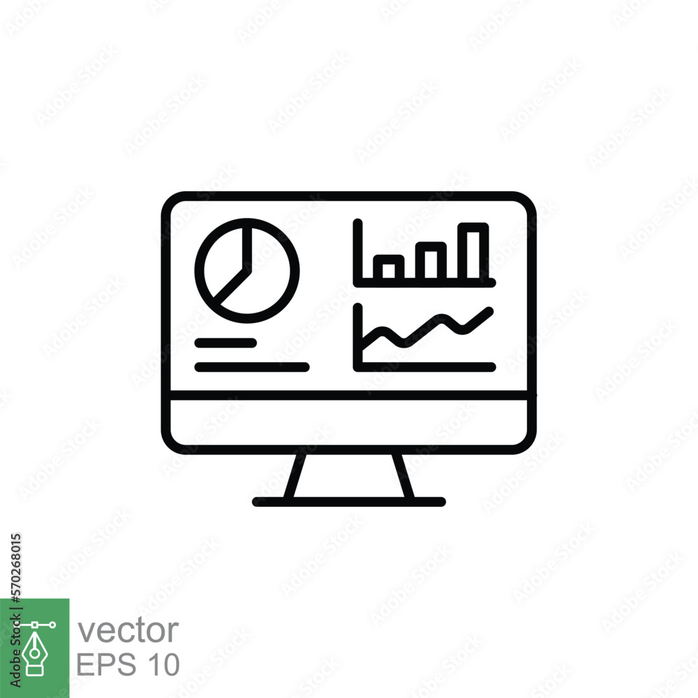 Fototapete dashboard admin line icon. simple outline style. user panel template, data analysis, agency, graph, 