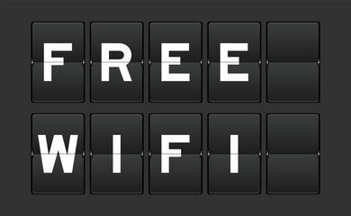 Black color analog flip board with word free wifi on gray background