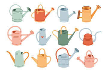 Watering Can Spring Set. Scrapbook design elements in vector - obrazy, fototapety, plakaty