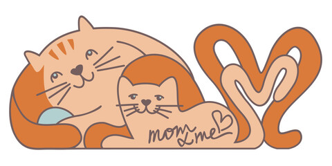 Mom and me. Two red cats, mom and kid. Vector isolated illustration.