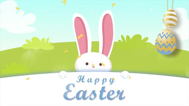 Happy Easter - Easter bunny video animation. Festive decoration for TV program with easter theme.
